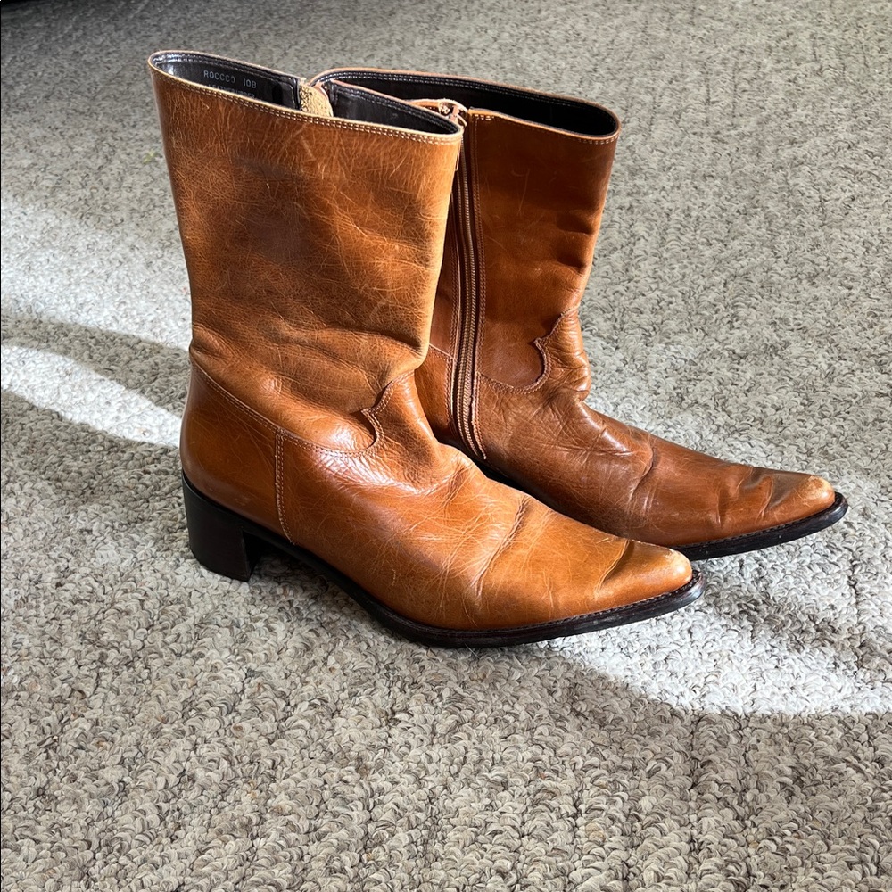 Vintage Steve Madden Point Toe Brown Leather Heeled Boots Size 10B
